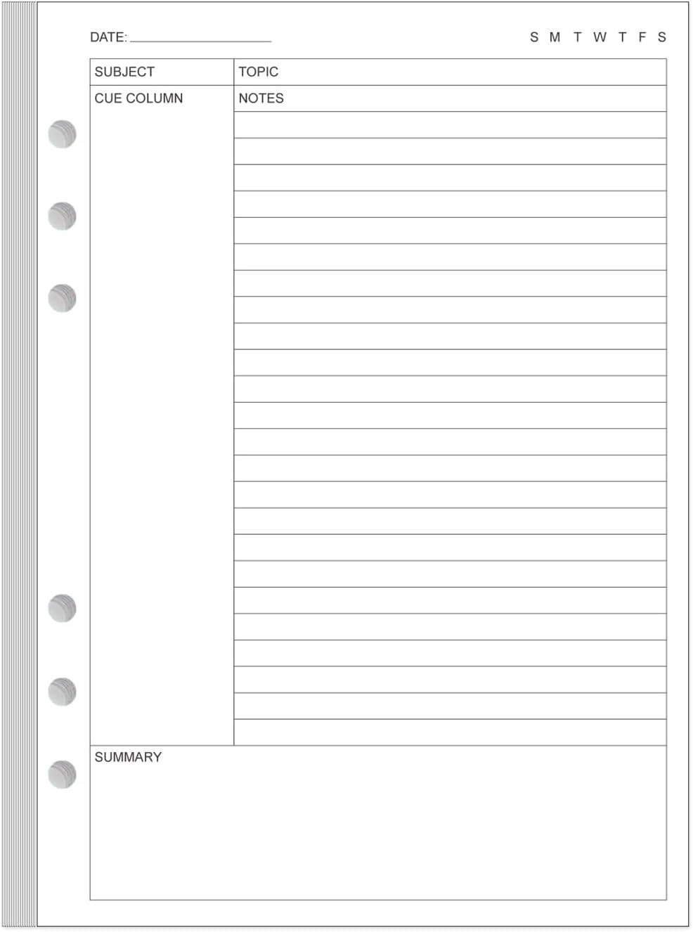 Junior Size Cornell Notes Filler Paper – A5 TUL Custom Note-Taking System 8 Disc