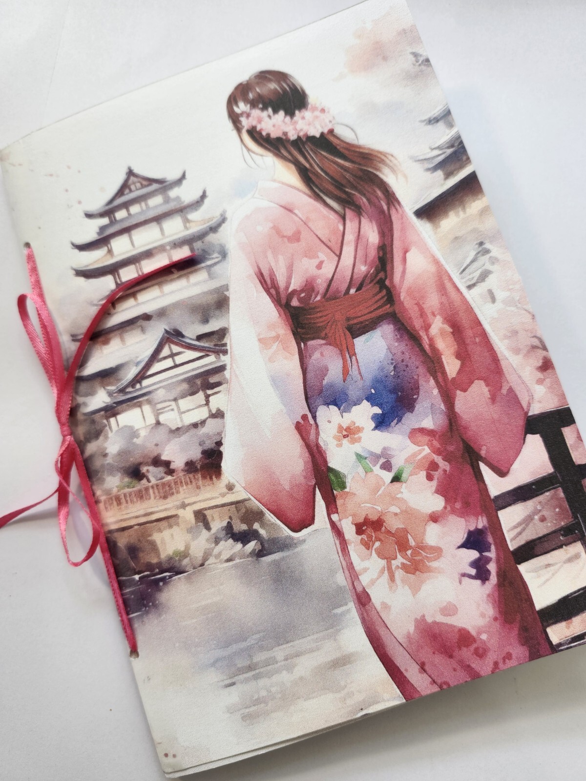 Junk Journal Blank Booklet “JAPANESE CHERRY BLOSSOMS” Handmade LG 8.5″x5.5″ 40pg
