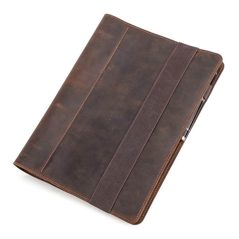 A4 Leather Portfolio 4 Ring Binder Business Notebook Organizer Document Case