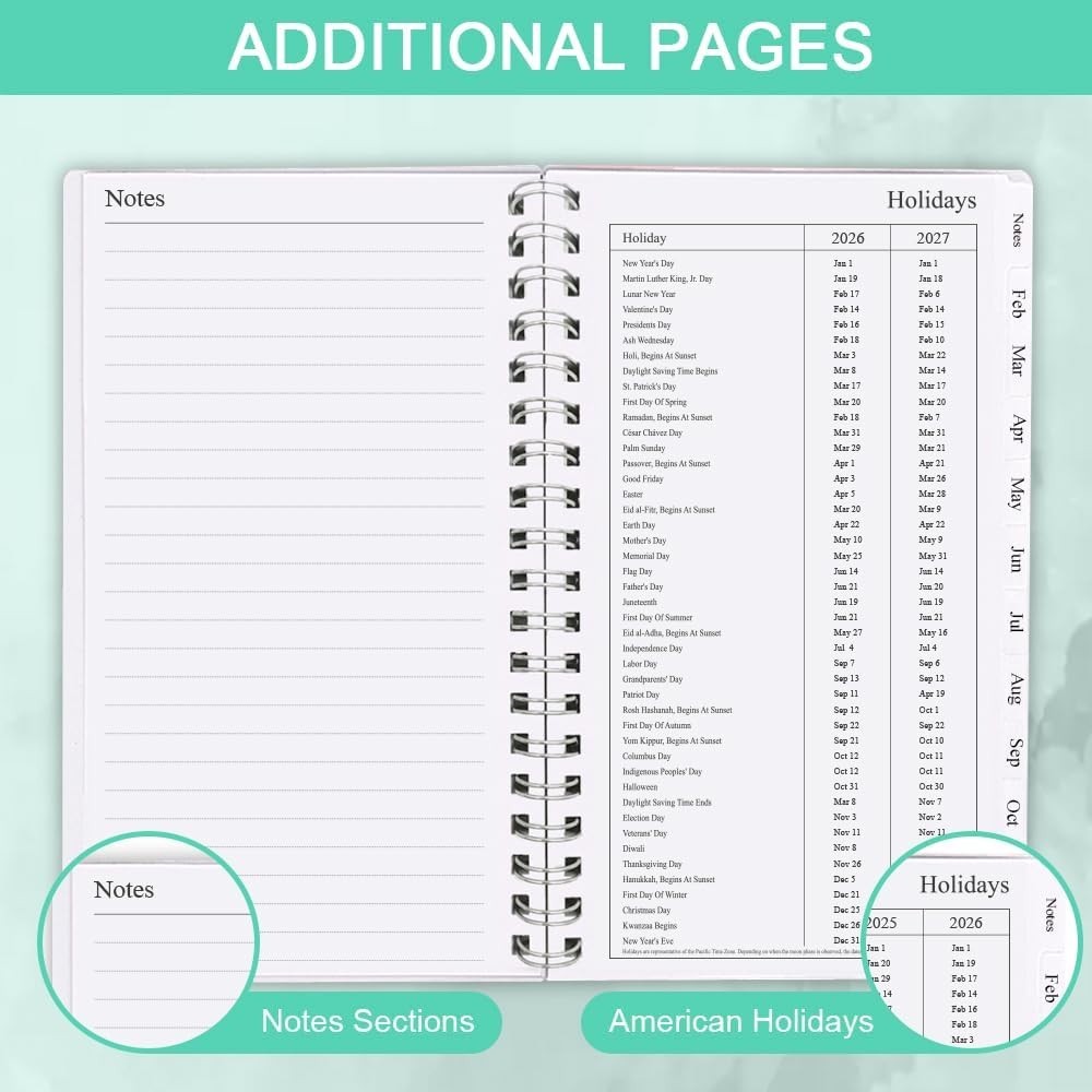 Stylish Teal 2026 Weekly Planner – A6 Size with Tabs for Easy Daily Organization