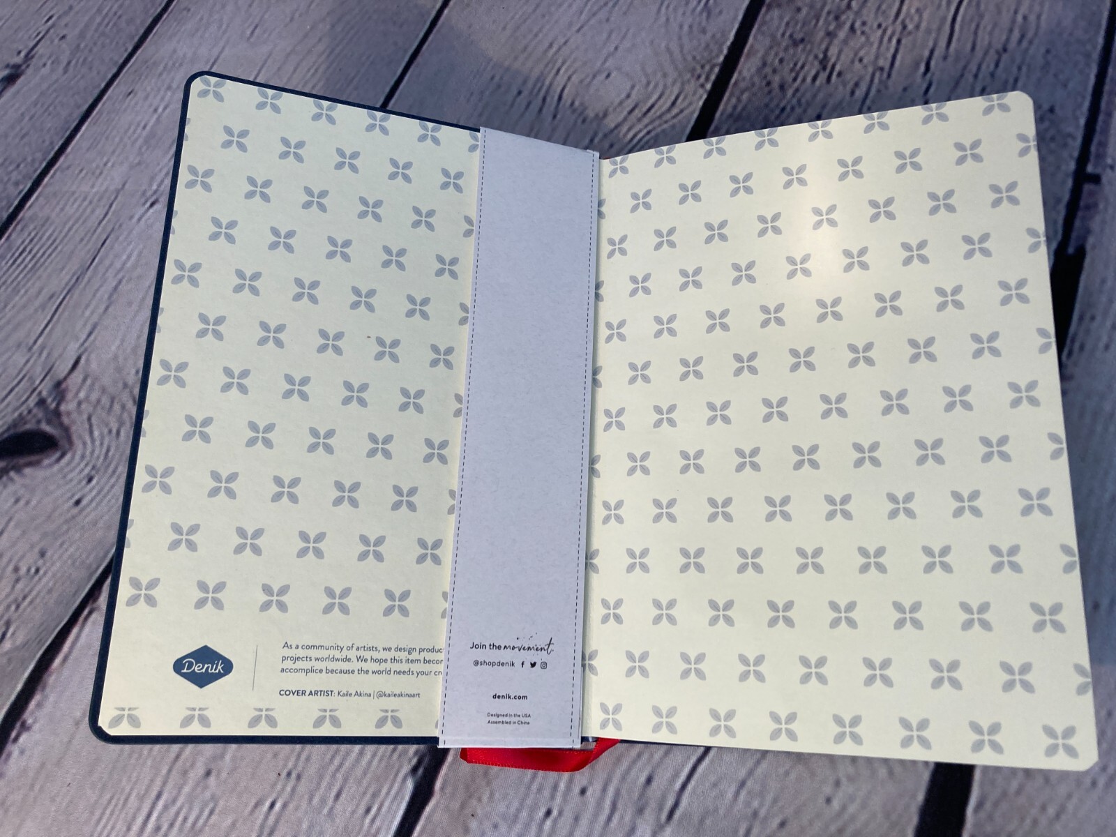 Denik Embroidered Notebook Cover, Lined, with Ribbon Page Marker 144 Pages Blue