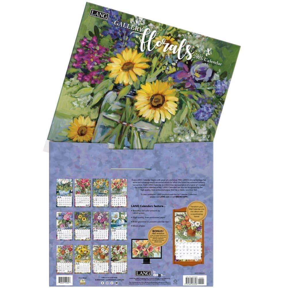 Lang, Gallery Florals 2026 Wall Calendar by Susan 12.5″W x 0.2″H, 2026