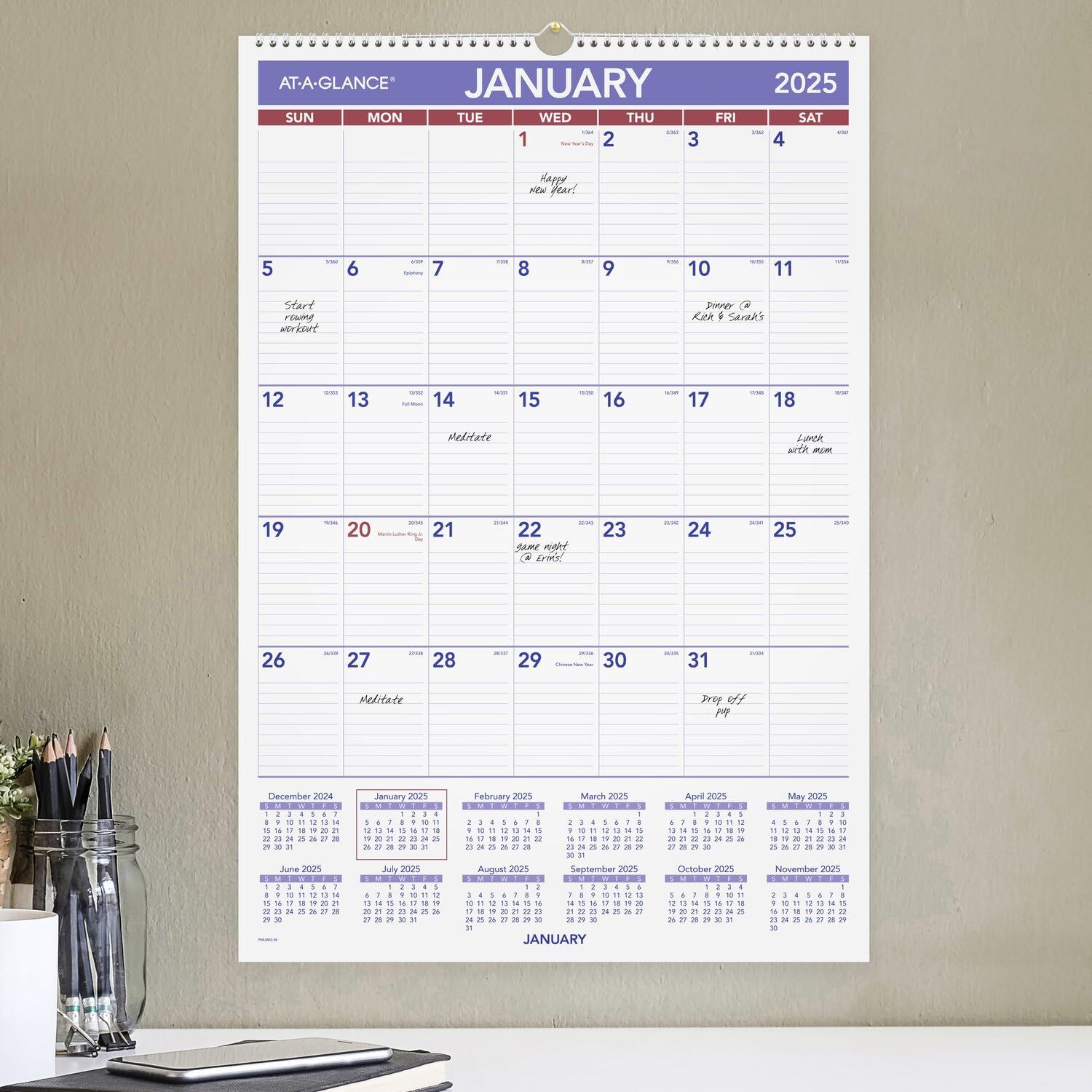 2025 Wall Calendar Erasable Monthly Planner Twin Wire Binding 15.5 x 22.75 in…