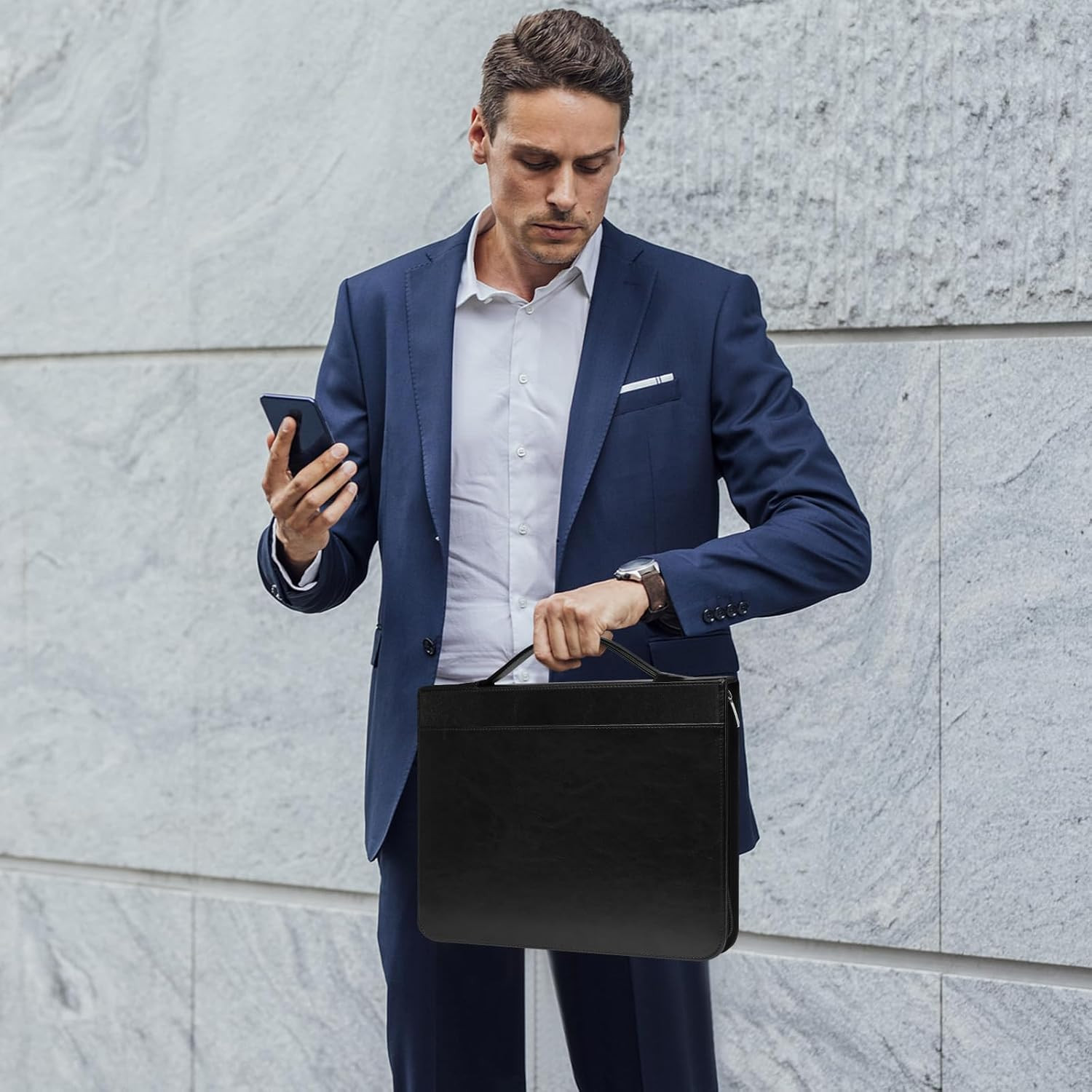 Padfolio Portfolio Organizer Binder with Zipper and Hidden Handle, PU Leather Po