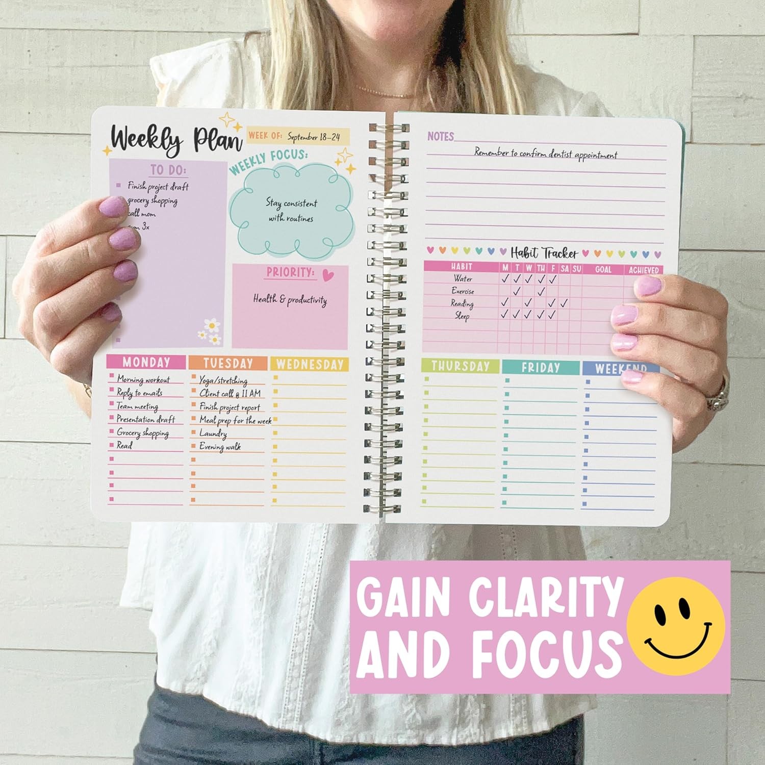 Undated Planner Weekly and Monthly – Spiral Undated Weekly Planner for Kids & Ad