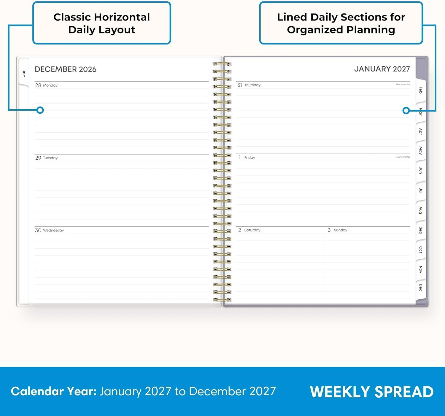 2027 Weekly and Monthly Planner Calendar, January 2027 – December