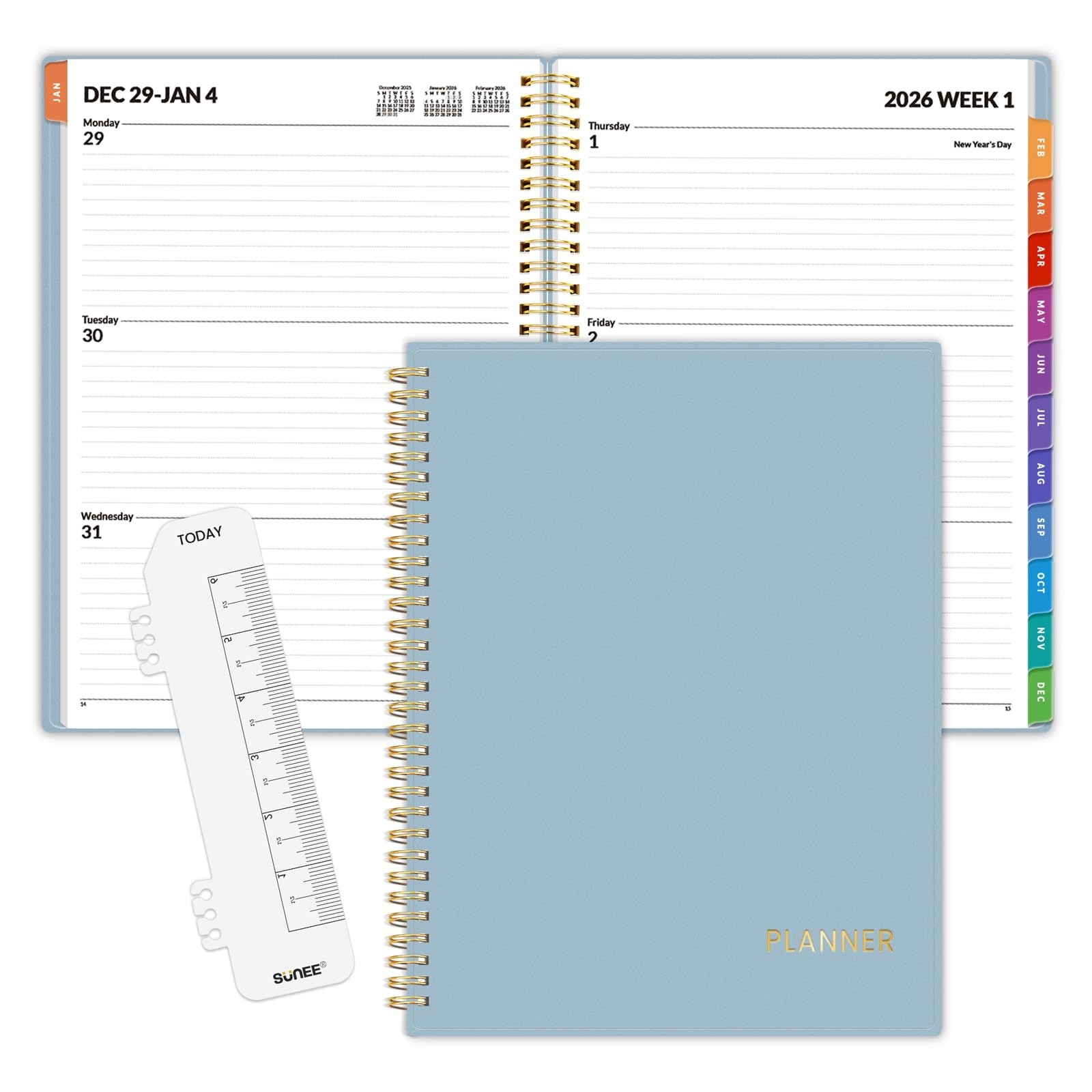 2026 Weekly & Monthly Planner – Daily Agenda, Flexible Cover, Tabs, Pockets, 8.5