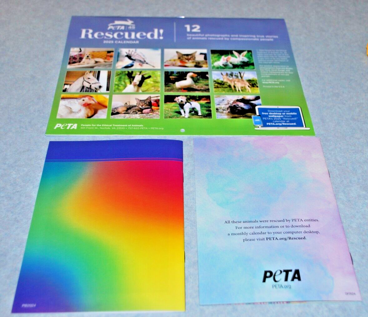 2025 PETA 8 x 10 Wall Calendar/ Monthly Planner/ Puzzle Book/Greeting Cards Lot