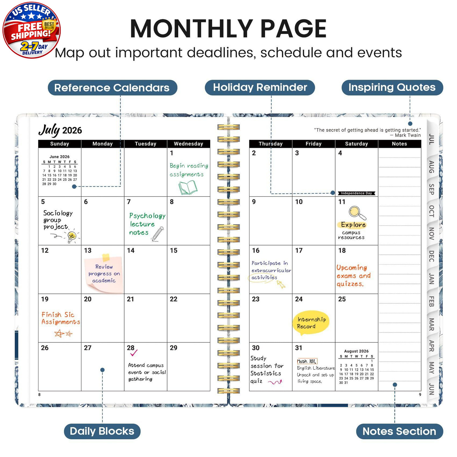 Planner 2026-2027, Academic Monthly and Weekly Calendar Planner for Women, Ju…