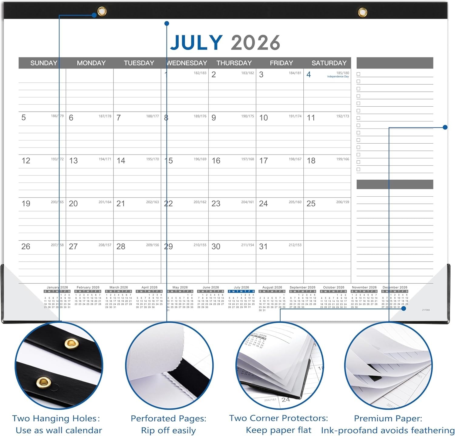 2026-2027 Desk Calendar – July 2026 – Dec 2027, 18 Months 17″ x 12″, black