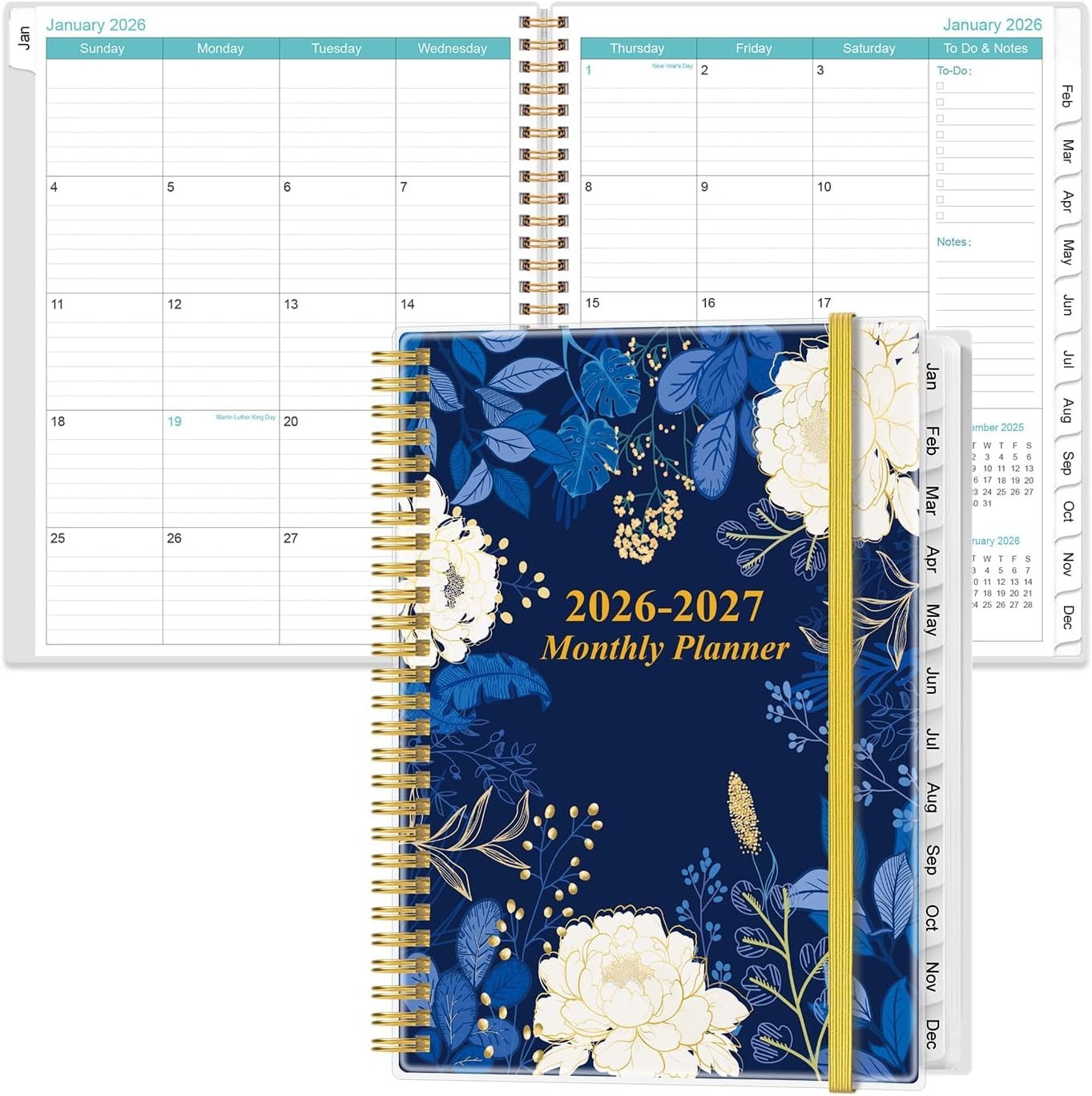Elegant 2026-2027 Planner – 18- Calendar with Tabbed Pages & Storage Pocket