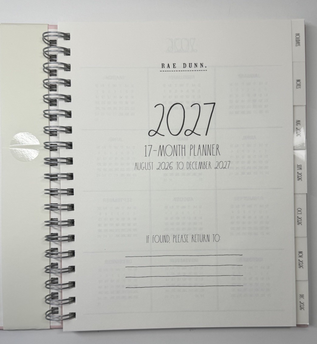 2027 Planner RAE DUNN Spiral Hard Cover 17-Month MAKE IT HAPPEN Pink White LARGE