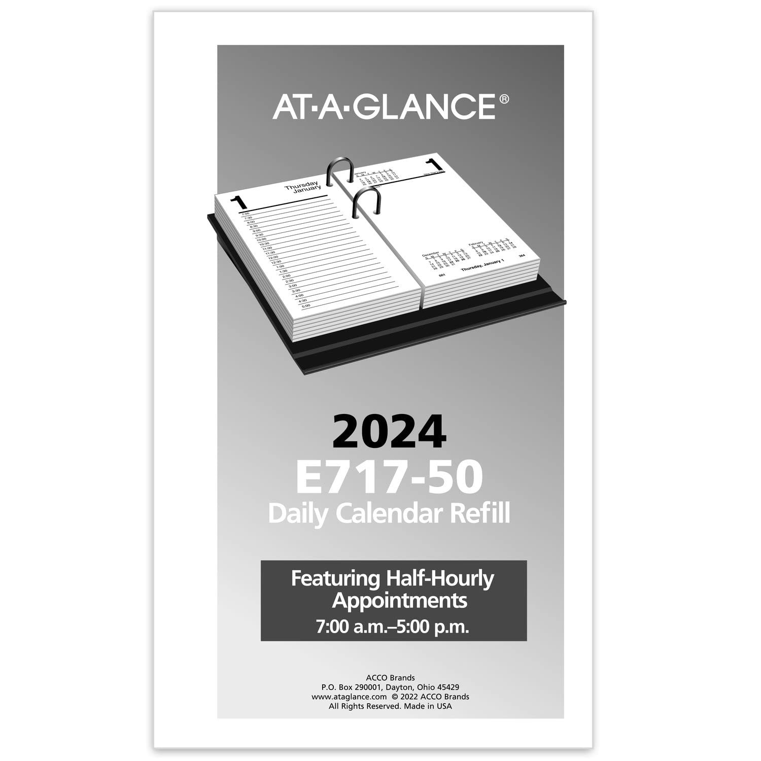AT-A-GLANCE 2024 Daily Desk Calendar Refill, 3-1/2″ x 6″, 3.5″W x 6″H, Black