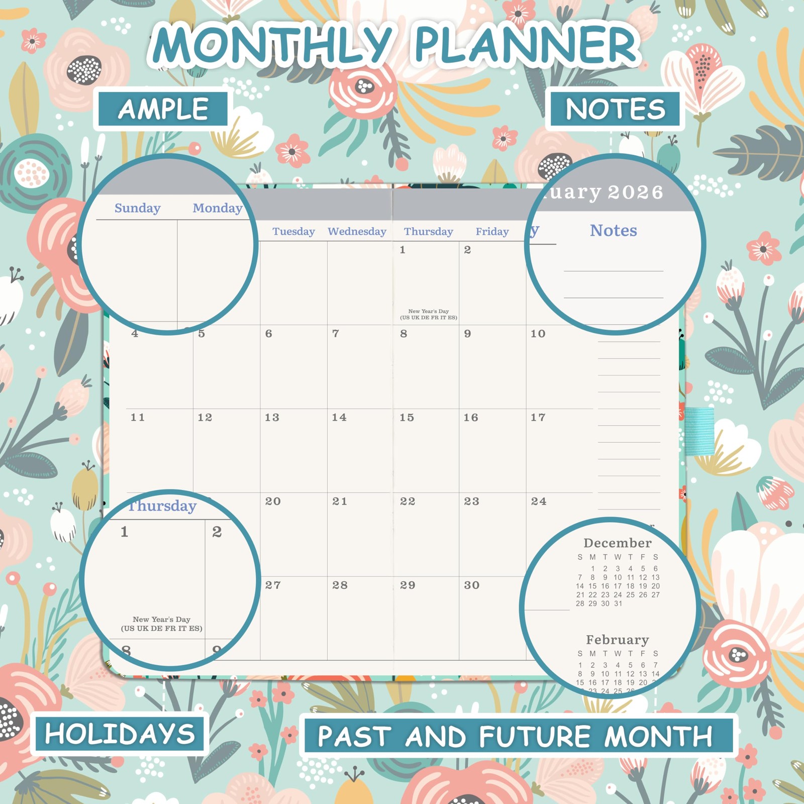 2026-2028 Pocket Planner – 3 Year Monthly Pocket Calendar 2026-2028 from Jan….