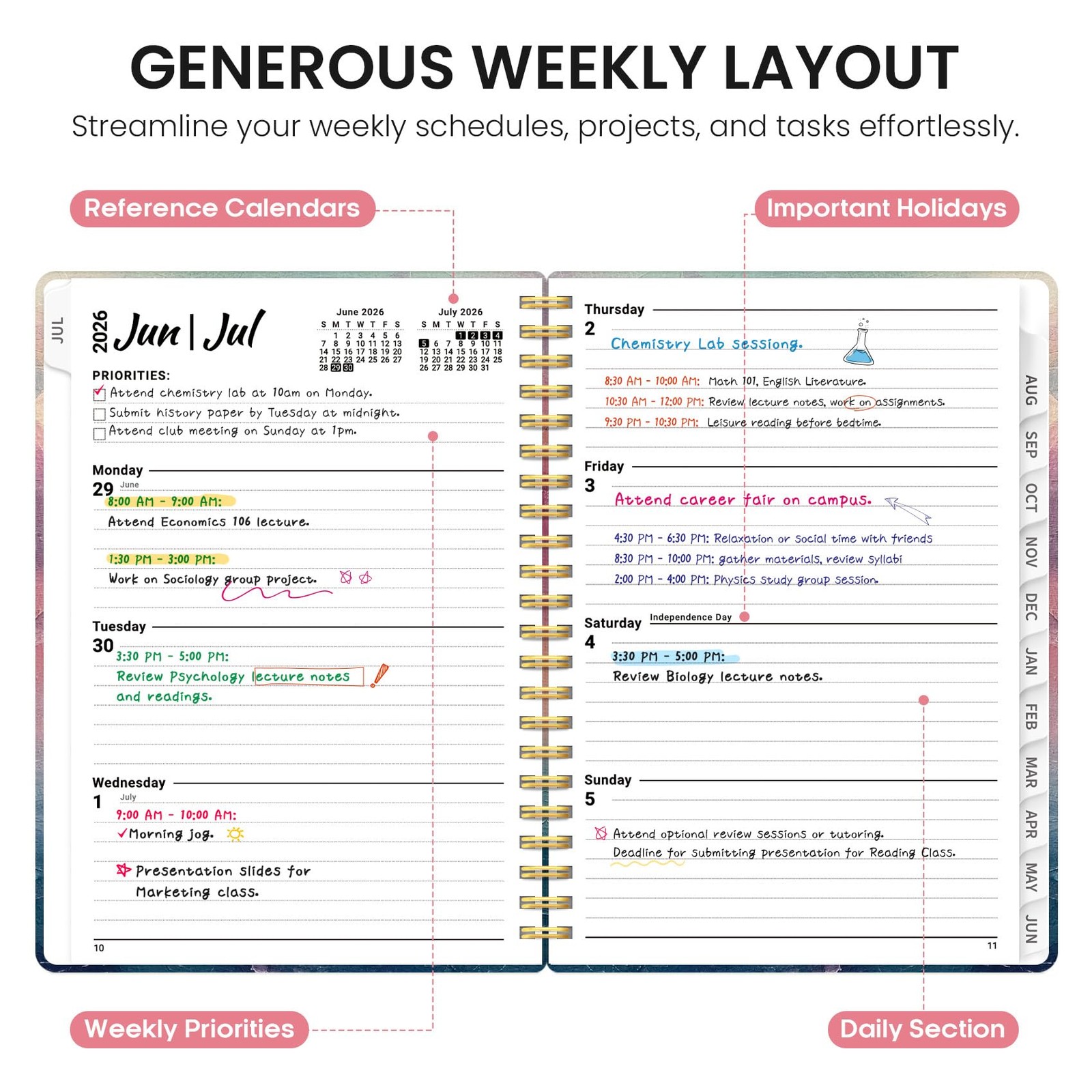 Planner 2026-2027, Academic Year Weekly and Monthly (6.3″x8.5″)a5, A-Sunset