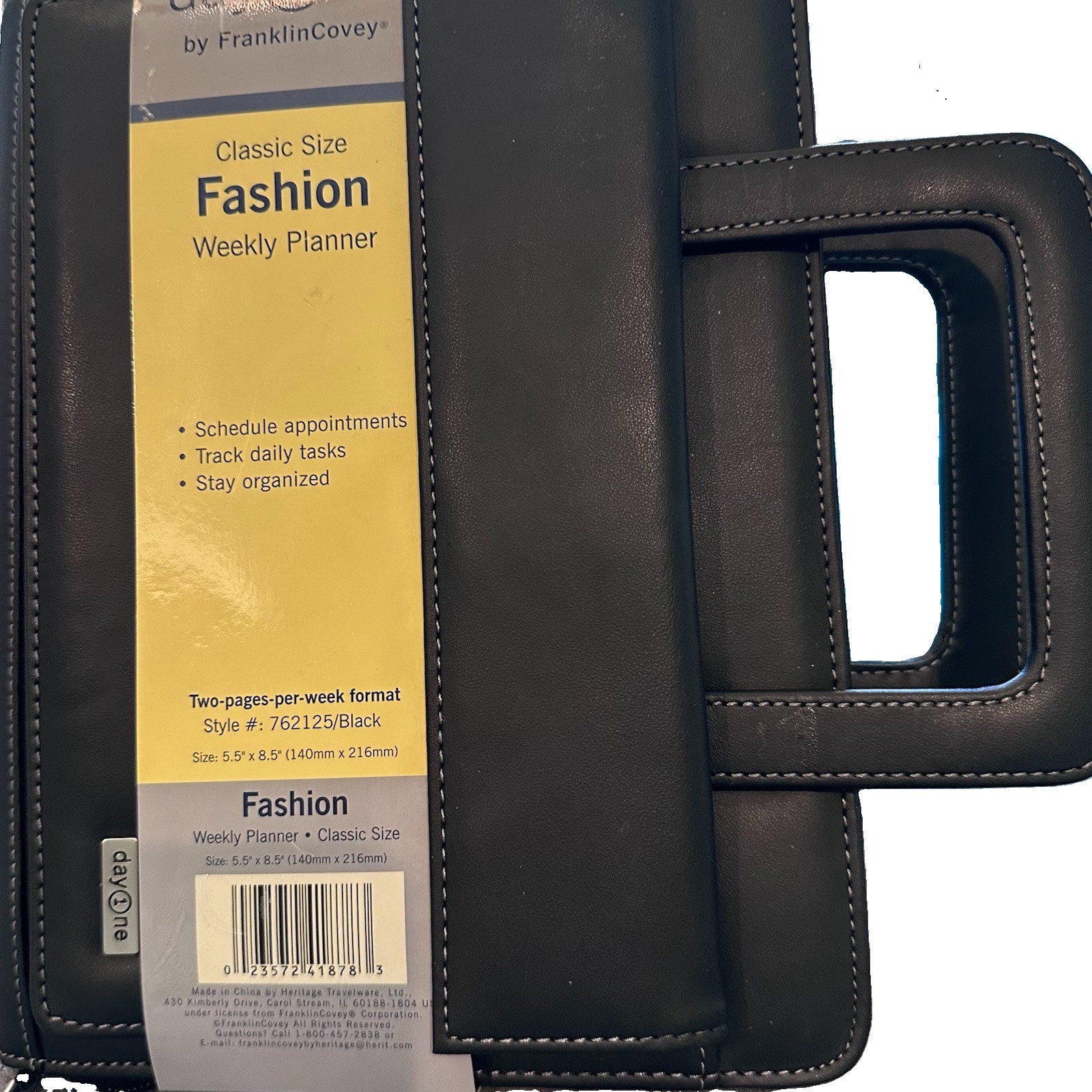 NEW Franklin Covey Day 1 Classic Zip Binder Handles 7 Rings 1″ Black W Inserts.