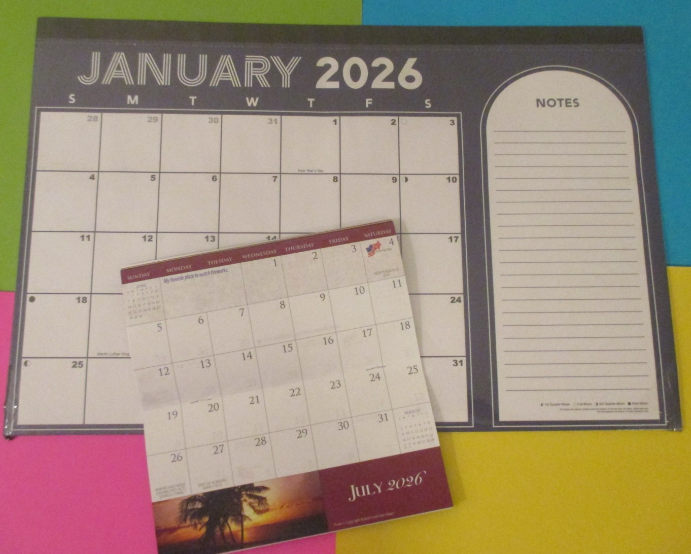 LOT of 2 – 2026 MONTHLY 11X17″ BLUE DESK PAD CALENDAR & VETERANs Pocket 7X3.5″