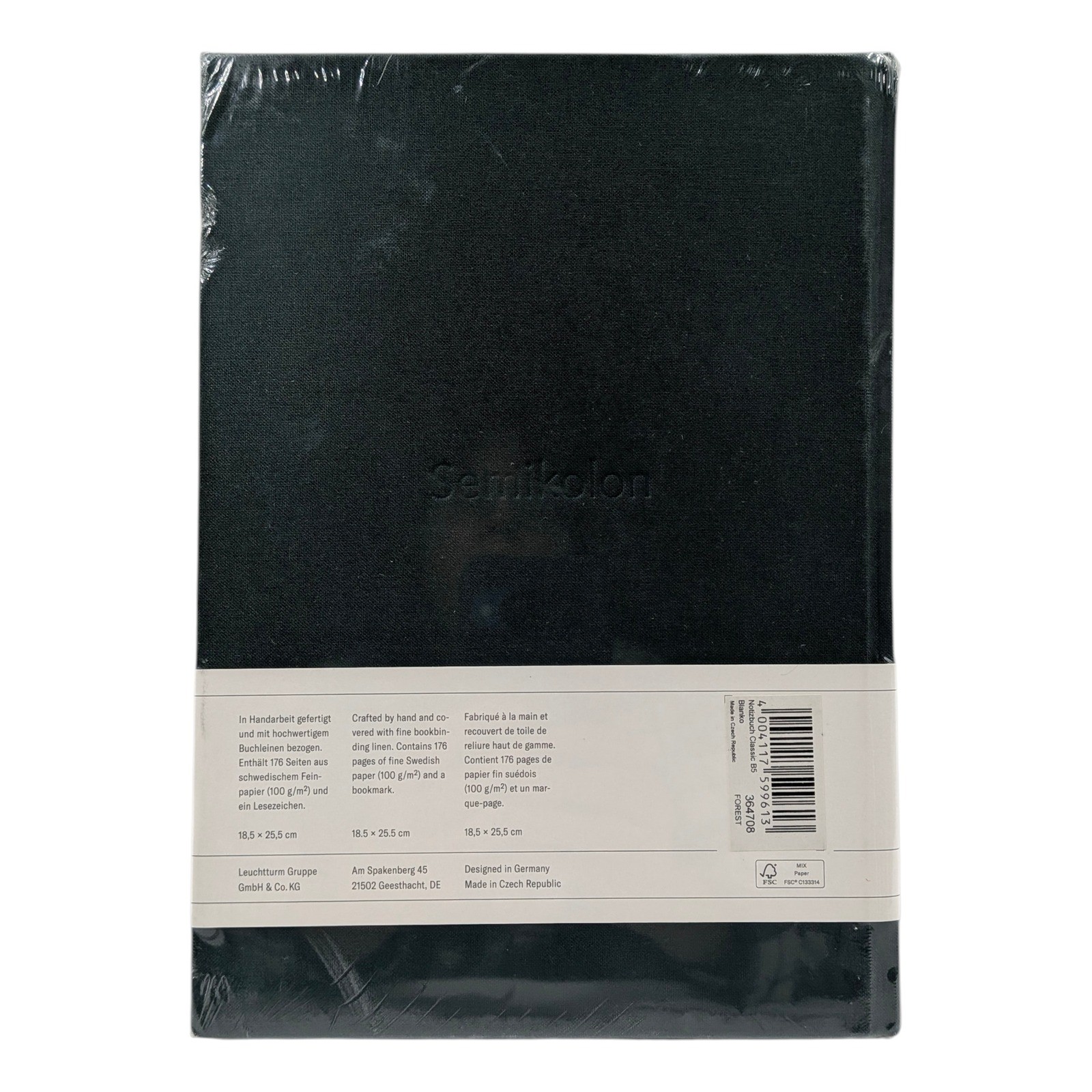 Semicolon Heritage Line Classic B5 Notebook Plain Black Hardcover Journal