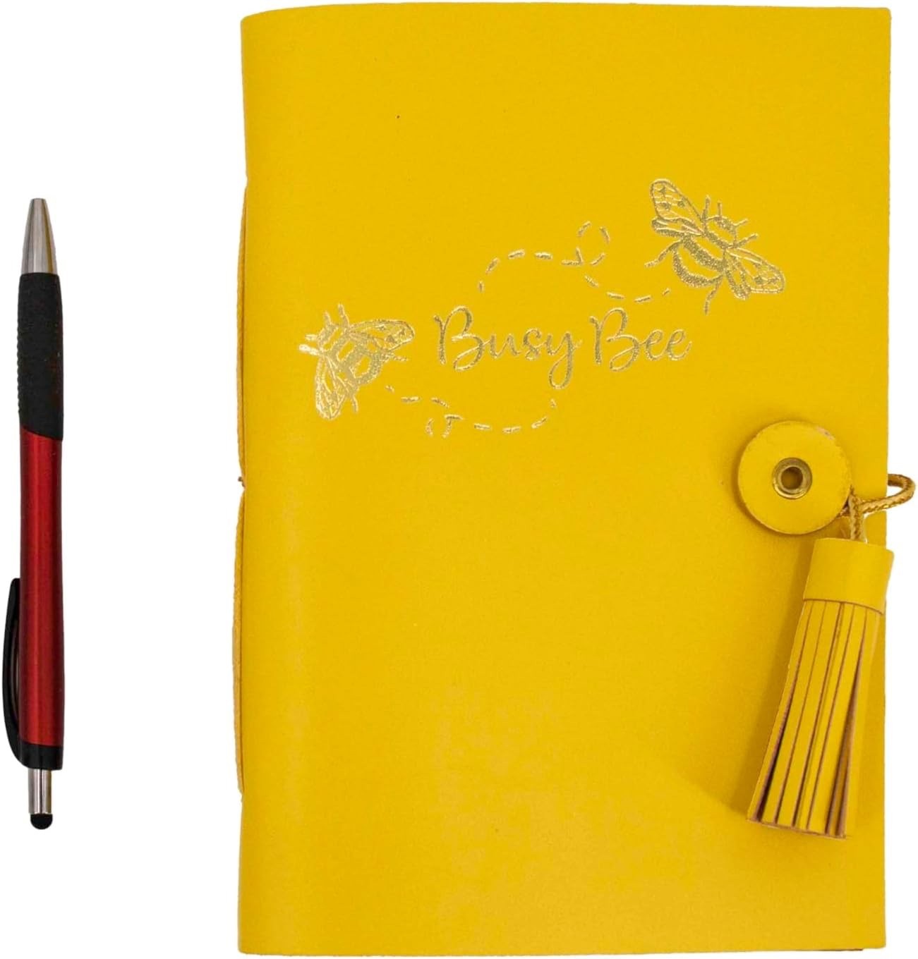 Vivid Wrap Soft Cover Yellow Leather Journal, Medium, Busy Bee
