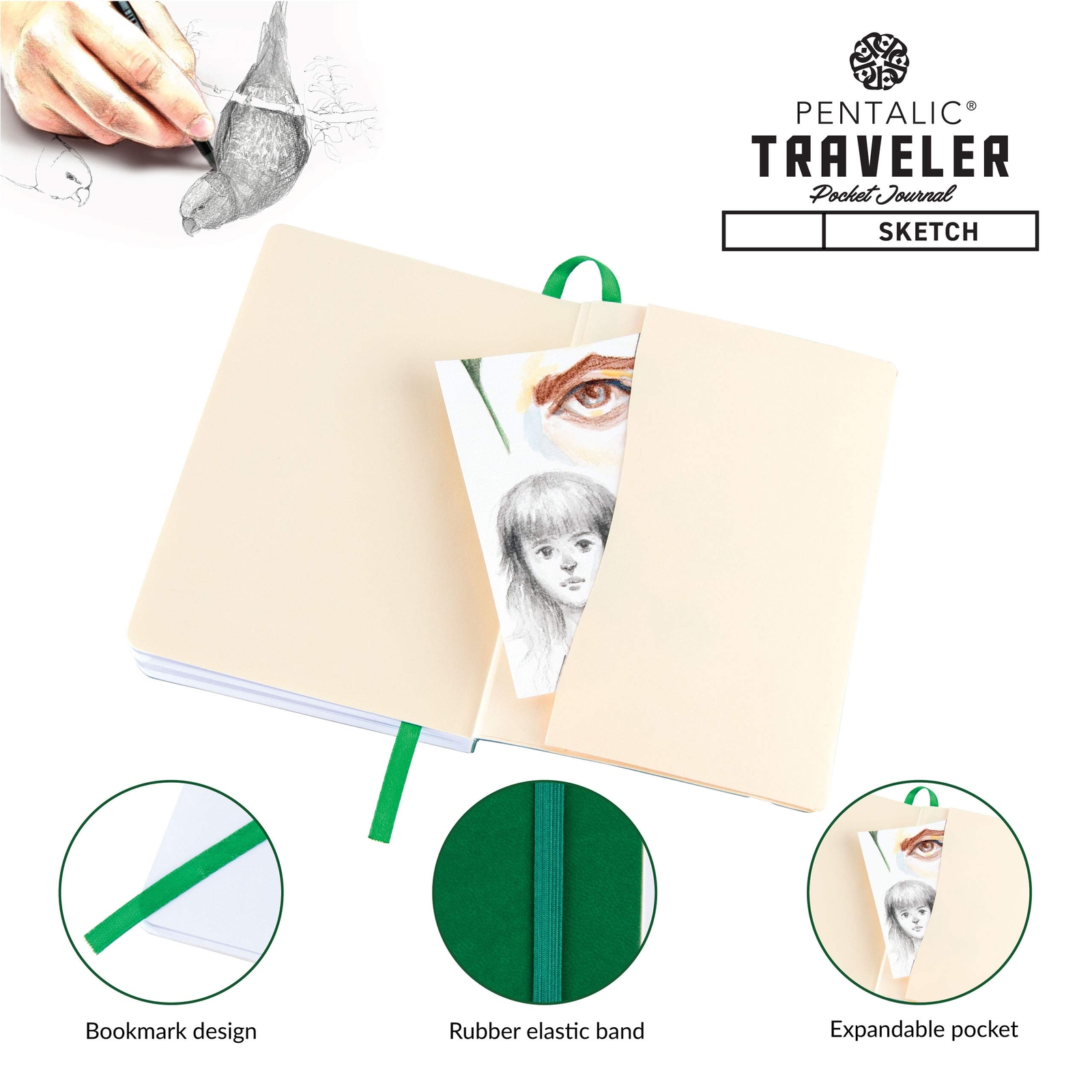 4″ x 6″ Pocket Sketchbook Traveler Journal 160 Pages Green