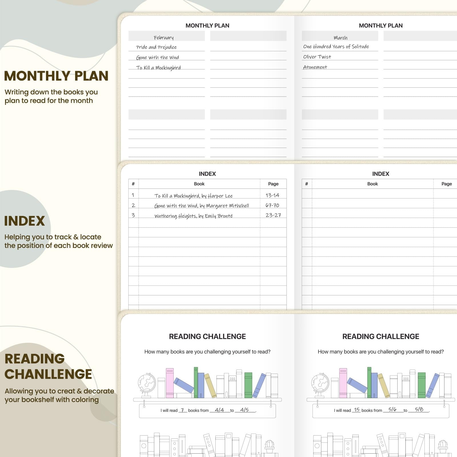 Reading Journal 80 Reviews 5 Bookmarks Log Tracker 220 Pages A5 Khaki Book