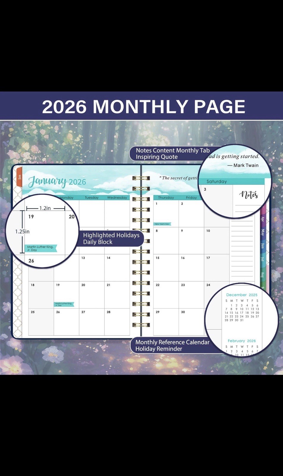 2026 Planner – 2026 from Jan.2026 – Dec.2026, 8.5” X 6.4”, Colorful