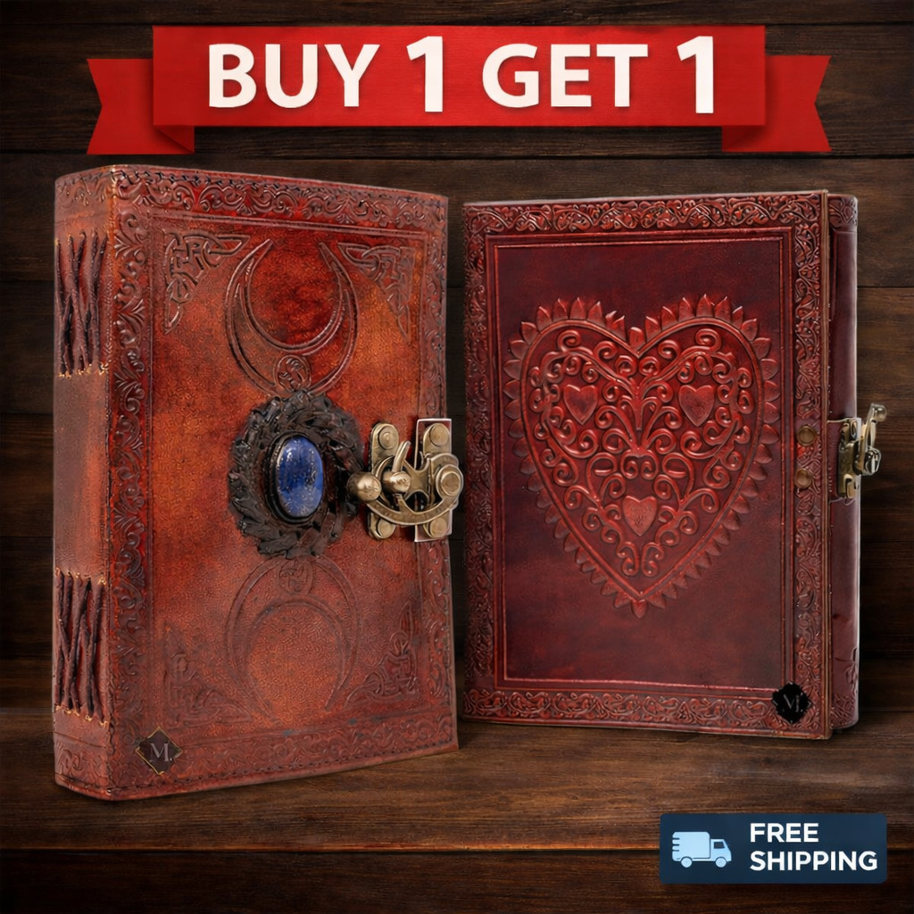 Buy 1 Get 1 Free Handmade Genuine Leather Journal Set 6×8 Vintage Embossed Lock