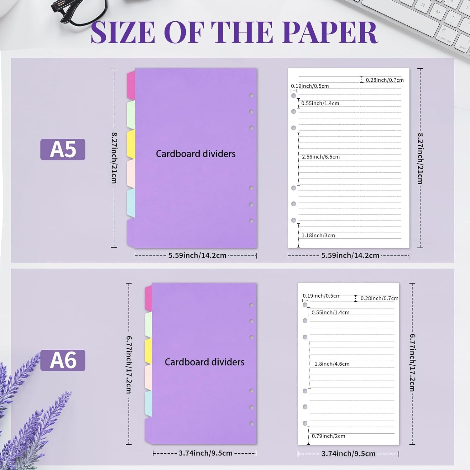 A5 Refill Paper Planner Inserts, 6-Hole Loose Leaf Paper, College A5, white