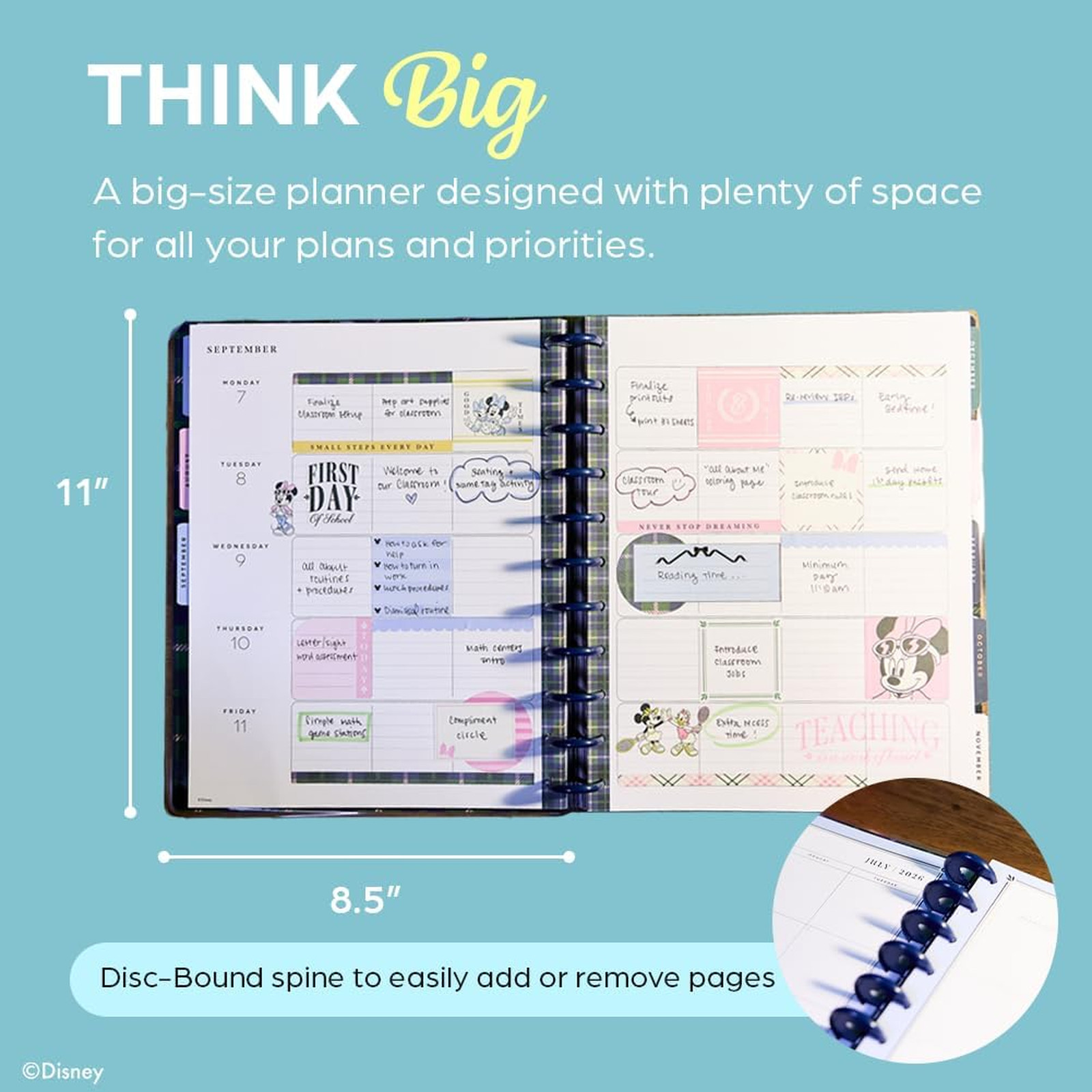 Disney Happy Planner Disc Bound Academic Planner 12 Month July 2026 June 2027
