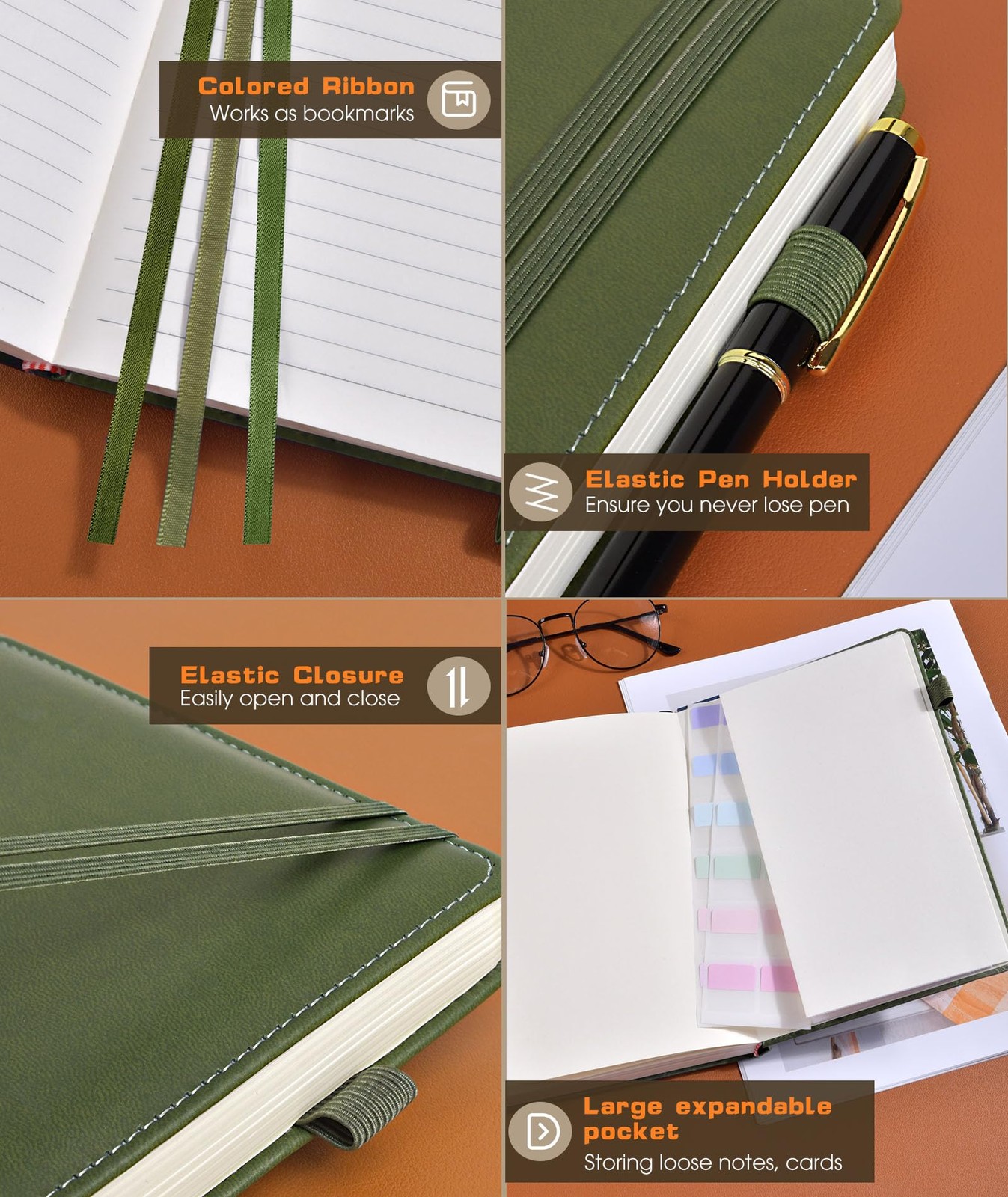 Lined Journal Notebook for Women Men, 256 Numbered Pages Olive Green
