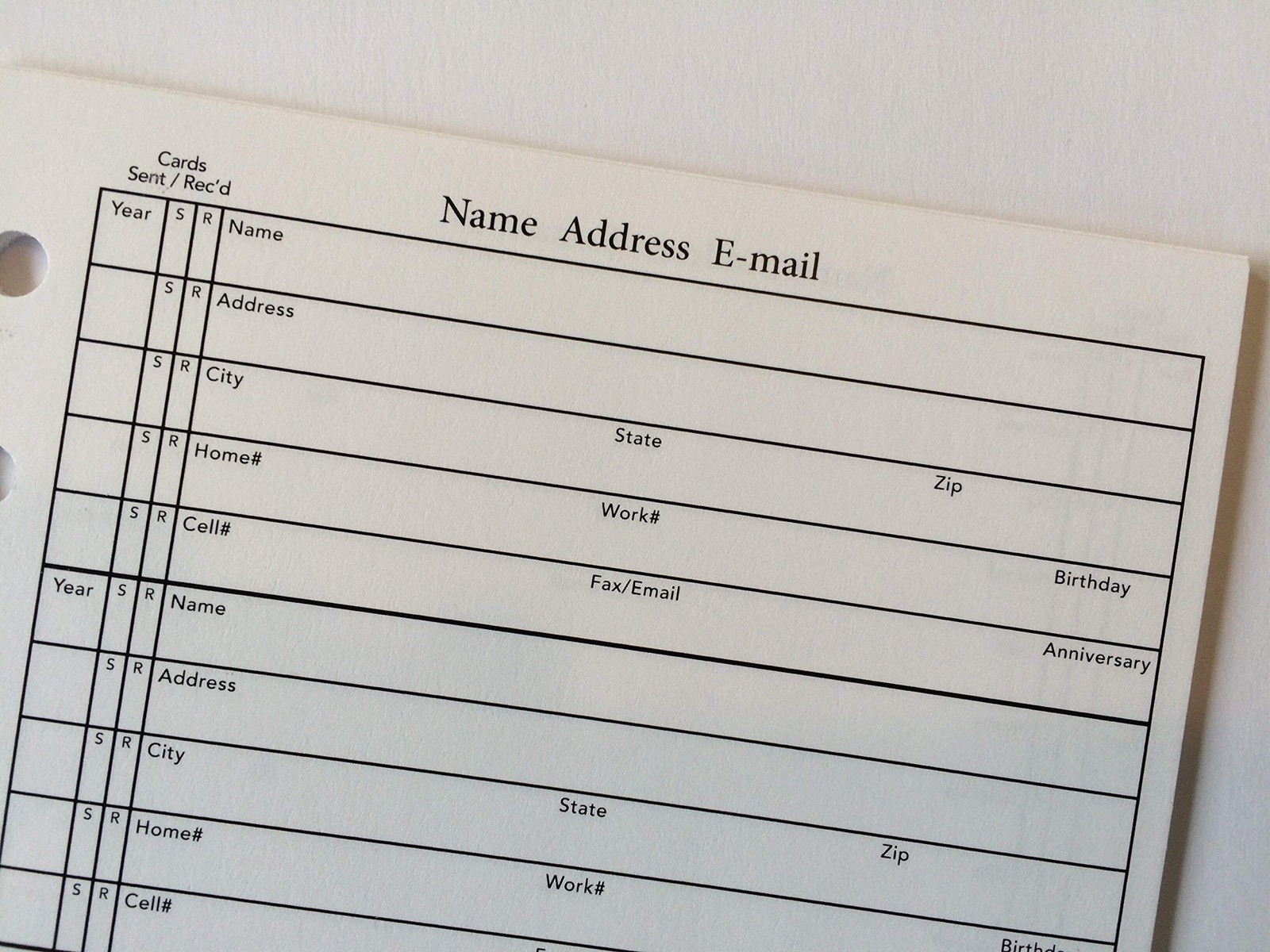 4 3/4 x 6 Inch Address Book Refill 4.75 inches wide by 6 tall, white