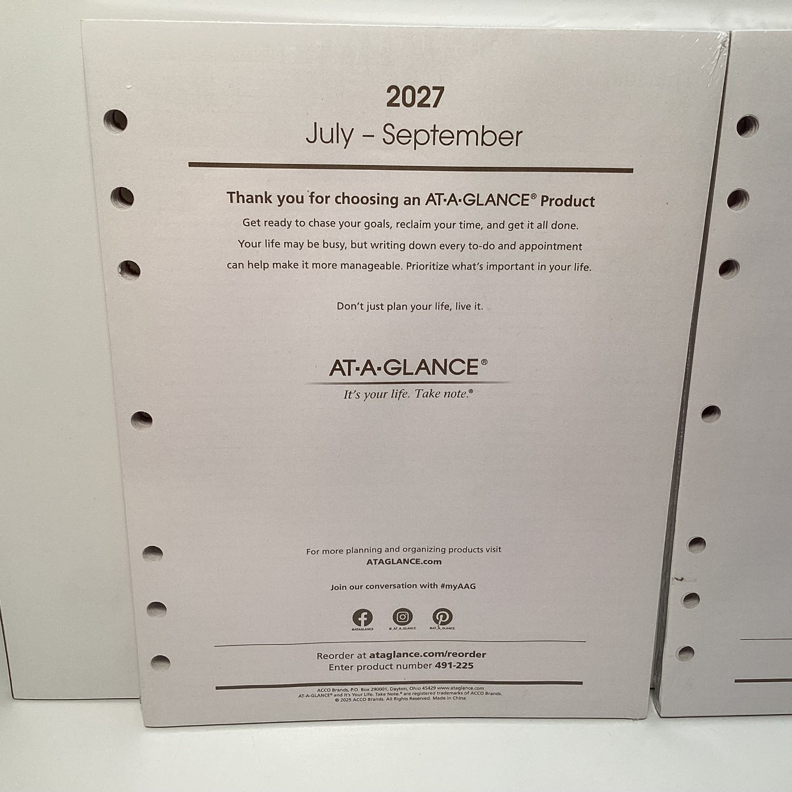 AT-A-GLANCE 491-225 Desk Planner Refill Pages Full Year 2027 8.5″ x 11″