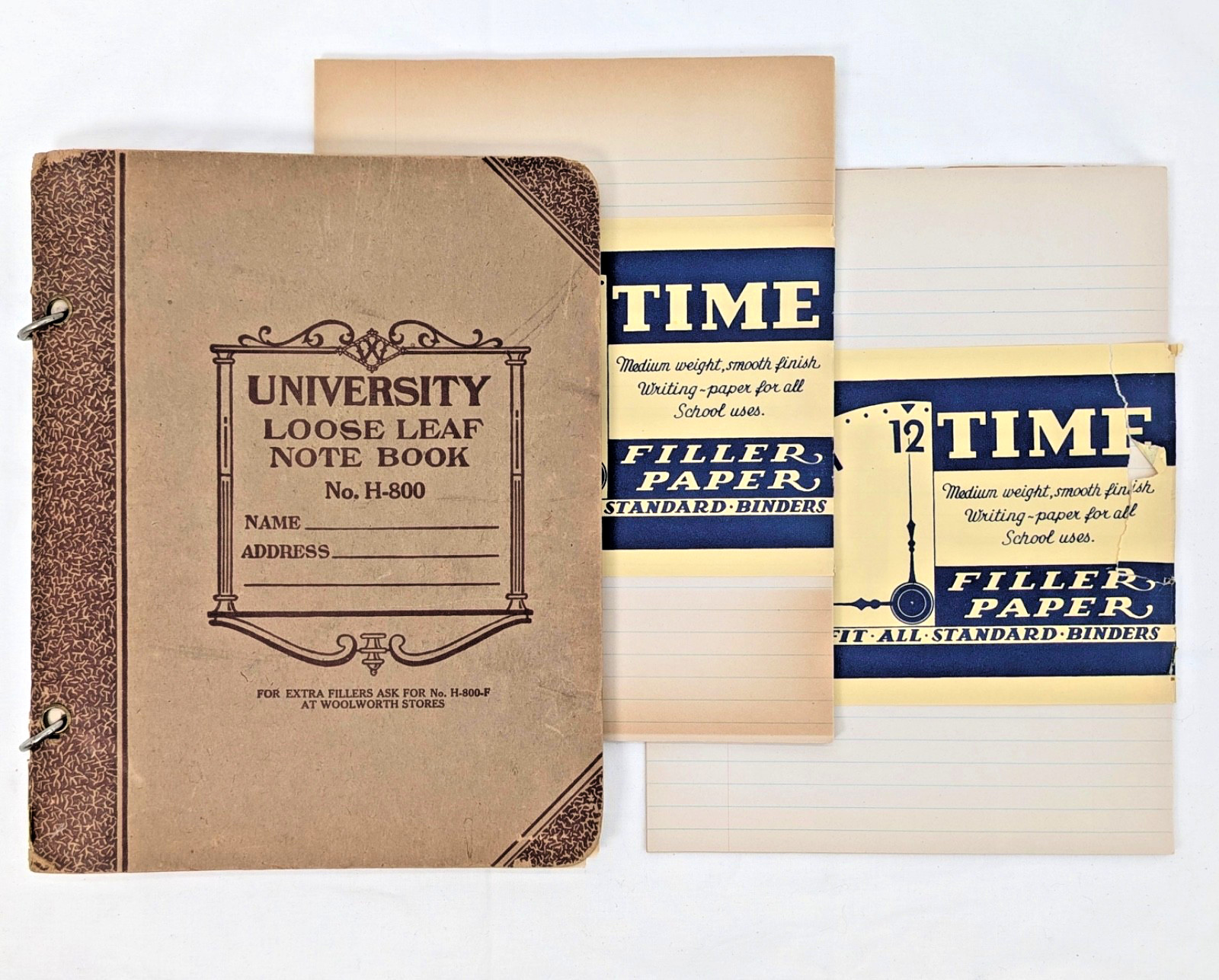 Fun Vtg/Antique Woolworth Cardboard Cover Loose Leaf Notebook with Paper Refills