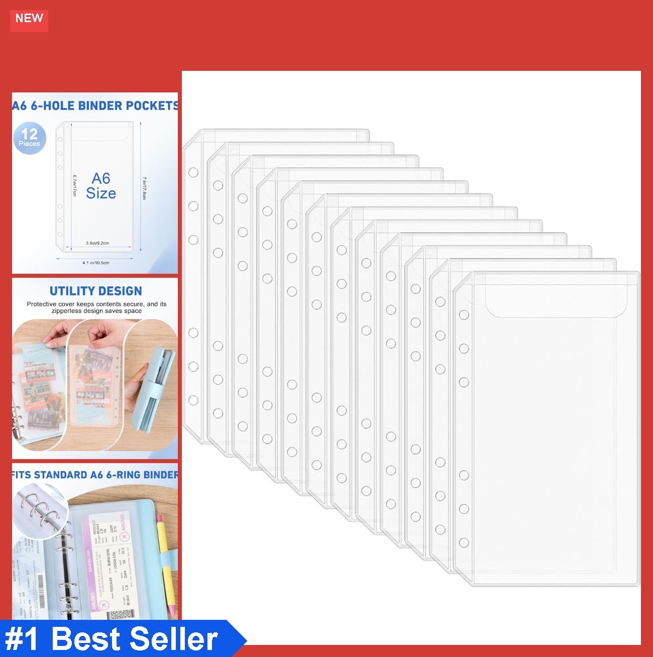 A6 Binder Pockets 12 Pack 6 Hole Cash Envelopes Budget Money Organizer PVC