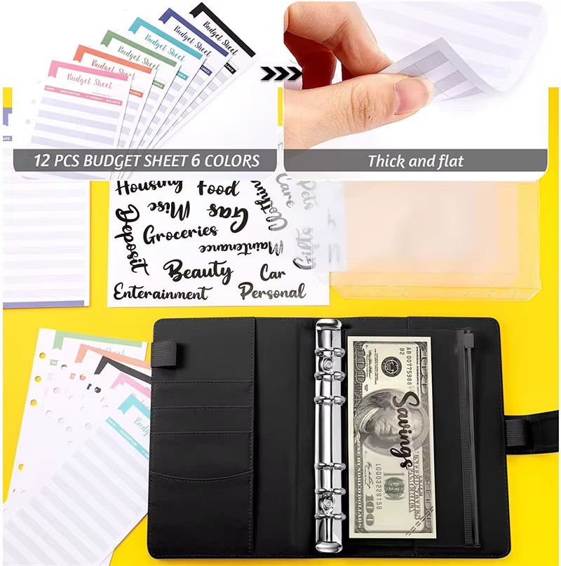 A6 PU Leather Budget Binder Cash Envelope System Money Organizer US