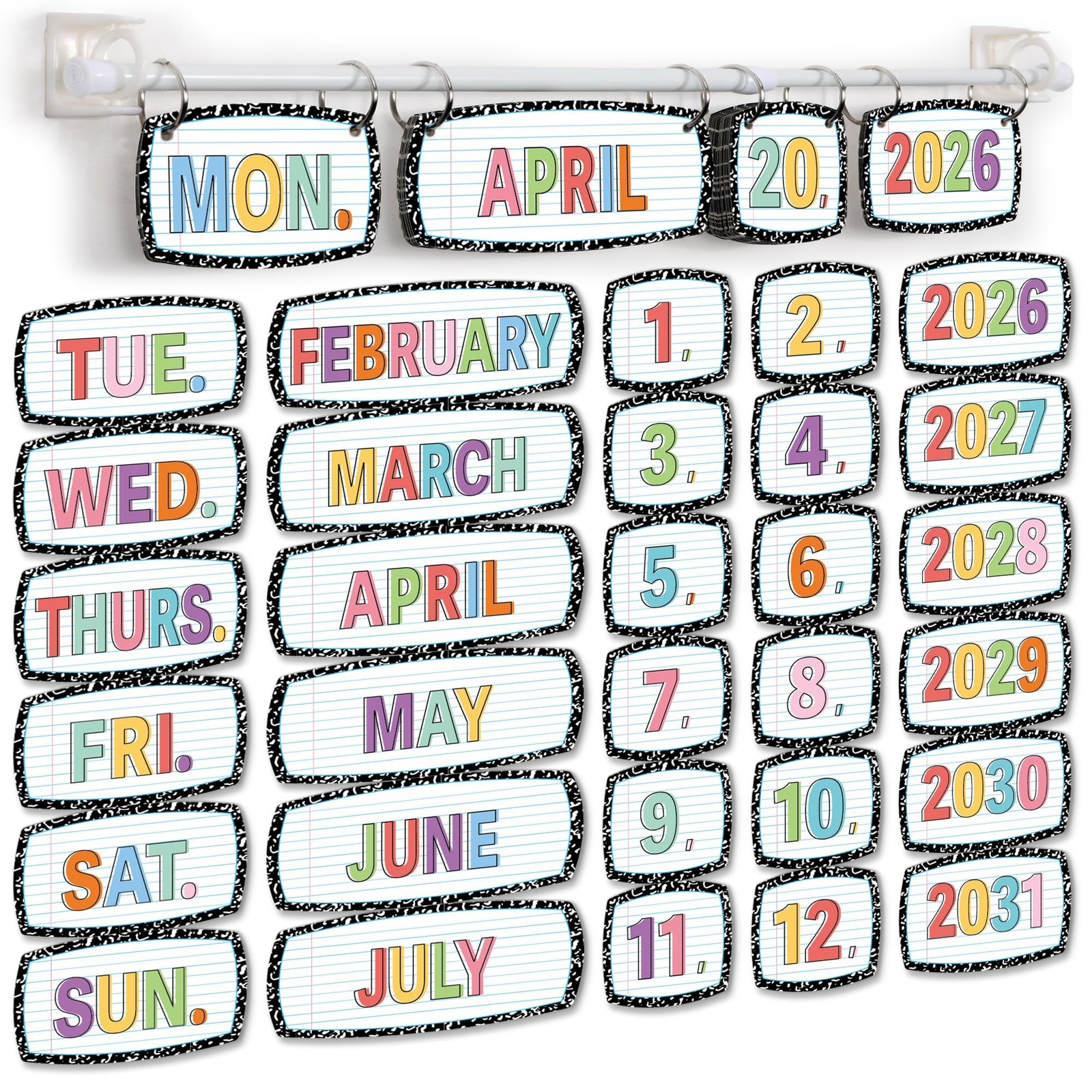 Composition Notebook Flip Calendar Bulletin Board 20262034 Date Cards Rod