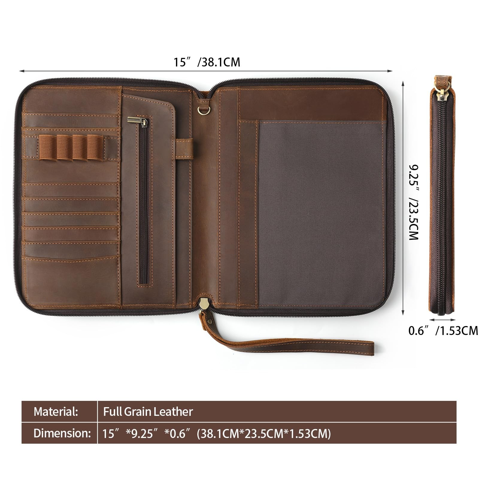 Genuine Leather Portfolio with Zipper, Padfolio Portfolio Organizer Folder fo…