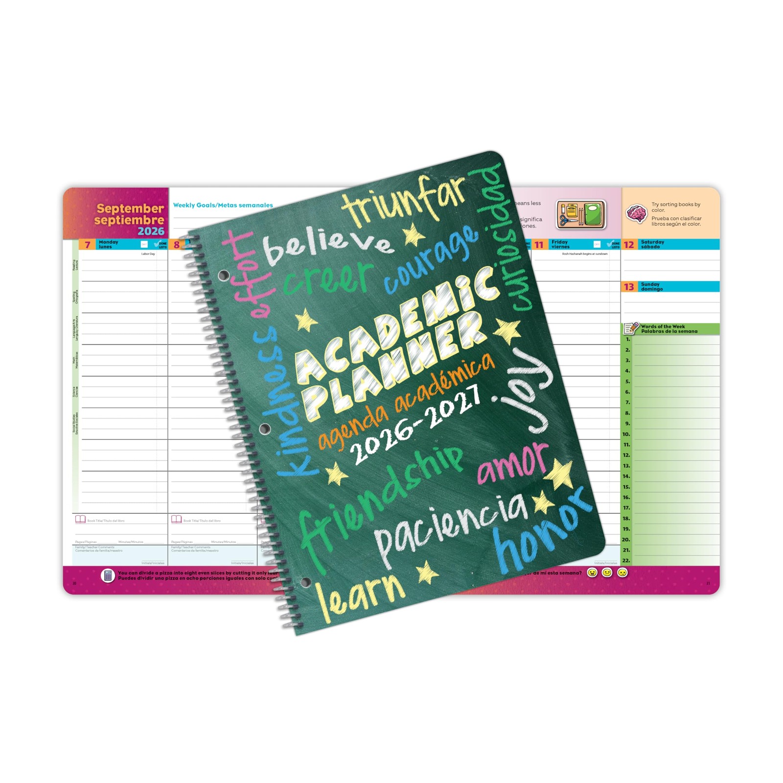 Bilingual Elementary Academic Planner for 2026-2027 School 8.5″ x 11″, Green