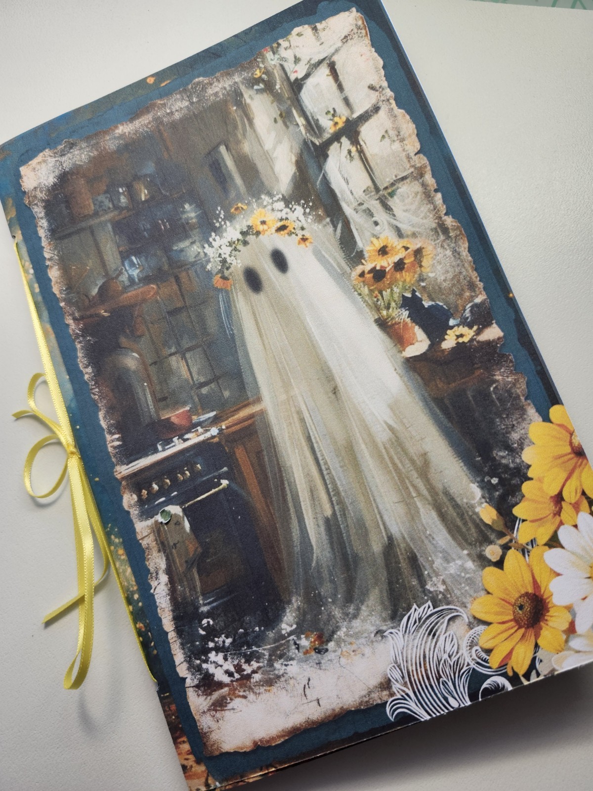 Junk Journal Blank Booklet “A SUMMER HAUNTING” Ghost HANDMADE LG 8.5″x5.5″ 40pg