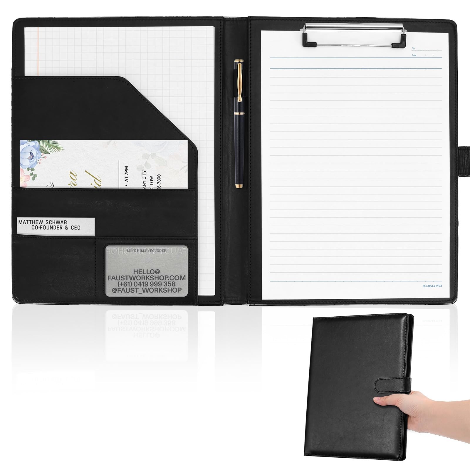 Professional Padfolio with Clipboard, Faux Leather Portfolio Folder Binder, L…