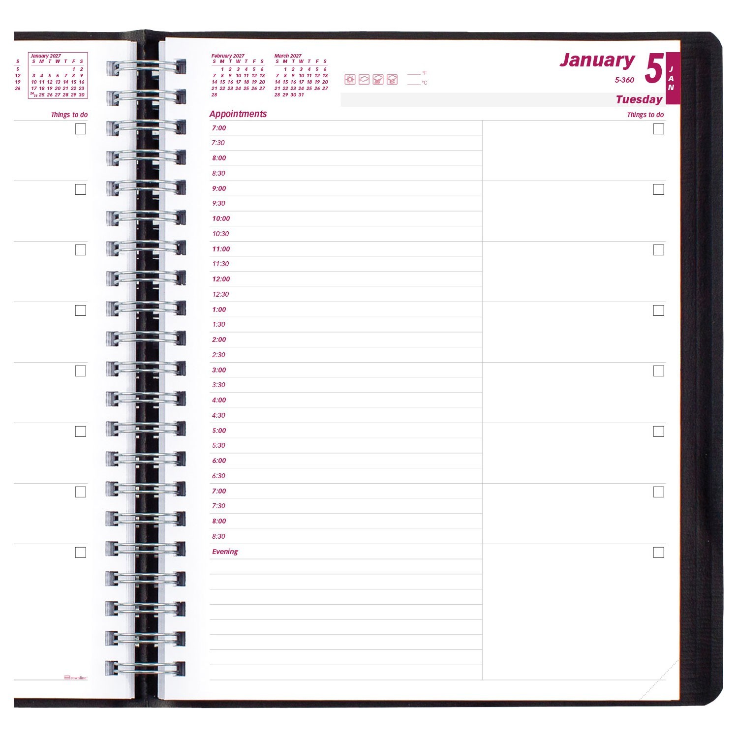 Brownline 2027 CB965.BLK Daily Planner Appointment Book, 8-1/2 x 11″