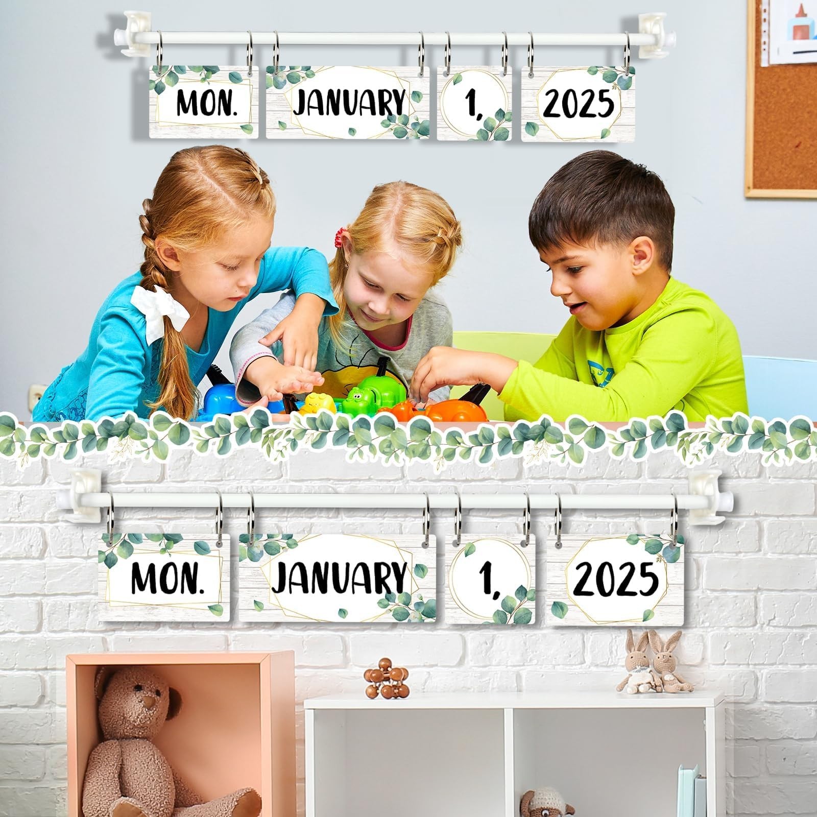 Eucalyptus Calendar Bulletin Board Set Greenery Flip Calendar 54 Date Cards