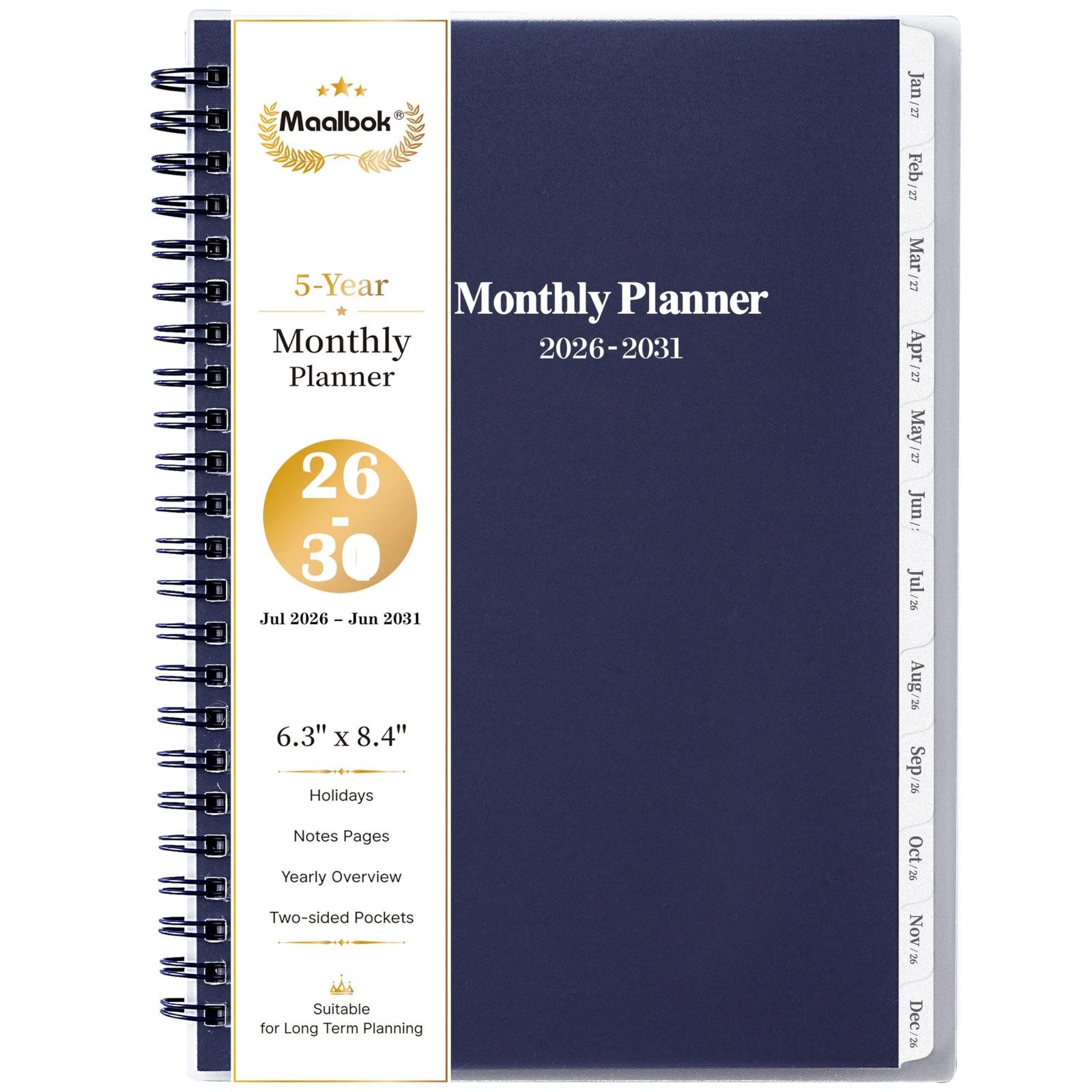 5 Year Monthly Planner 20262031 Tabs Thick Paper 6.4×8.5 Blue