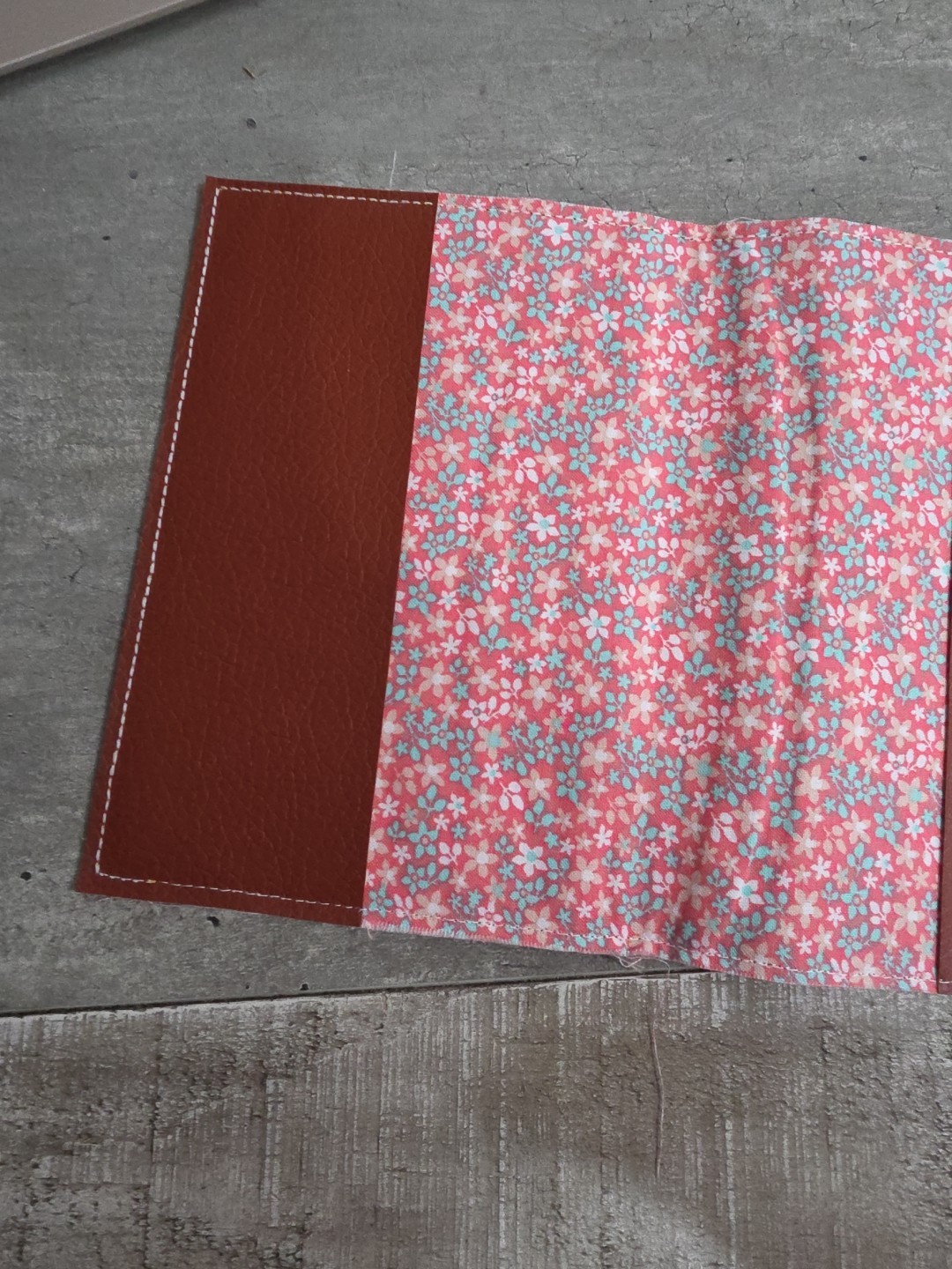 Handmade Small Notebook Cover 7.5″x5″ Brown Pebbled Faux Leather Butterflies