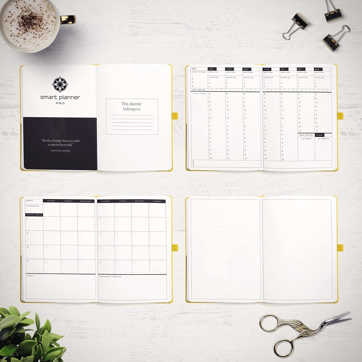 Undated Daily Planner B5 Amber Yellow Medium Size Undated Daily Organizer