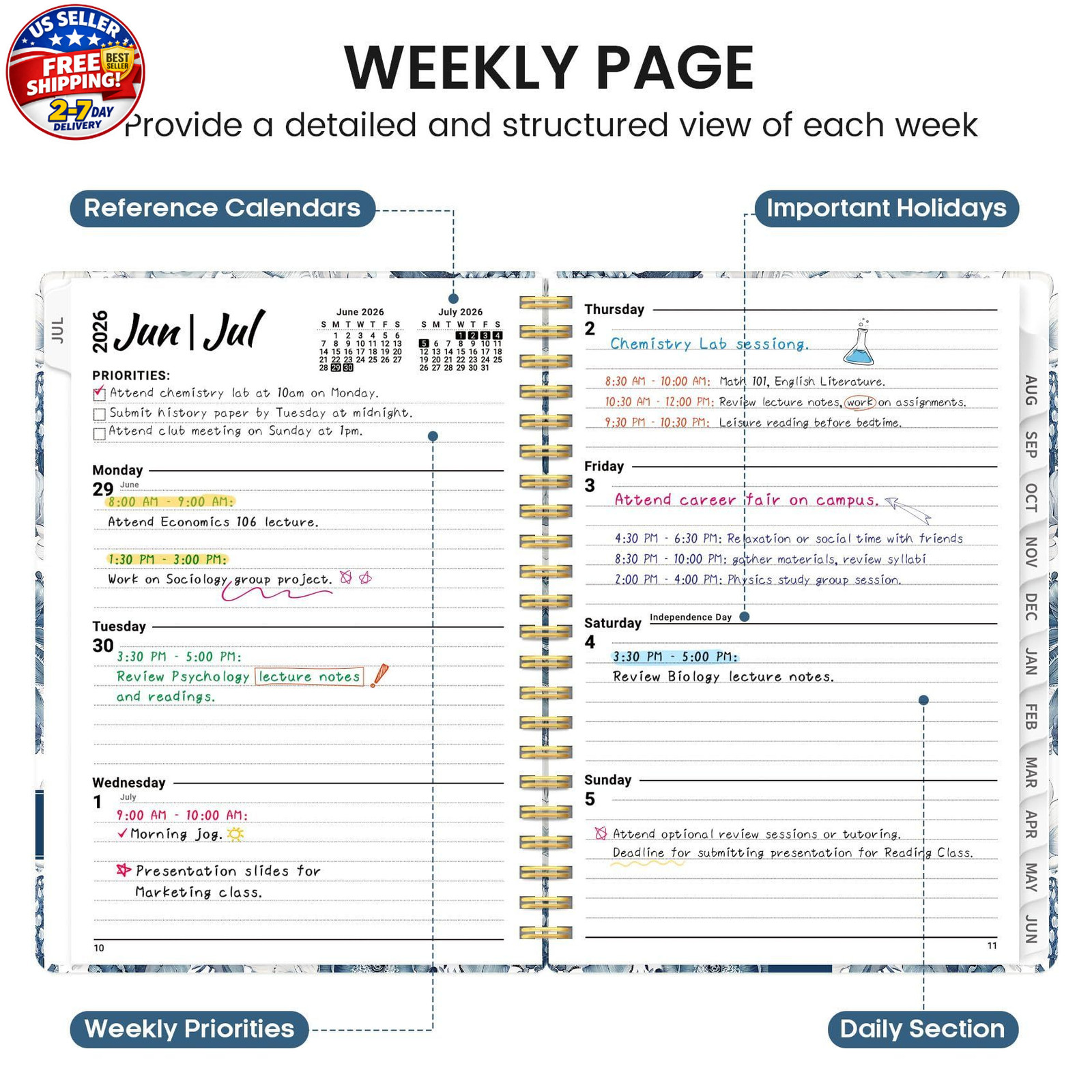 Planner 2026-2027, Academic Monthly and Weekly Calendar Planner for Women, Ju…