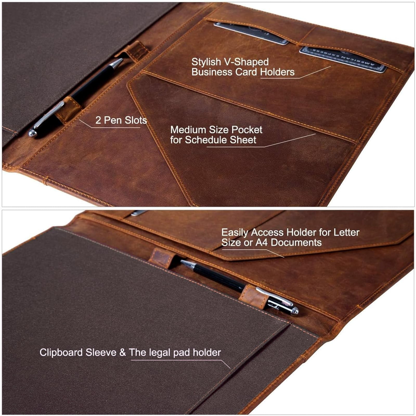 Leather Portfolio A4 Document Folder Legal Pad Padfolio Professional Writing Let