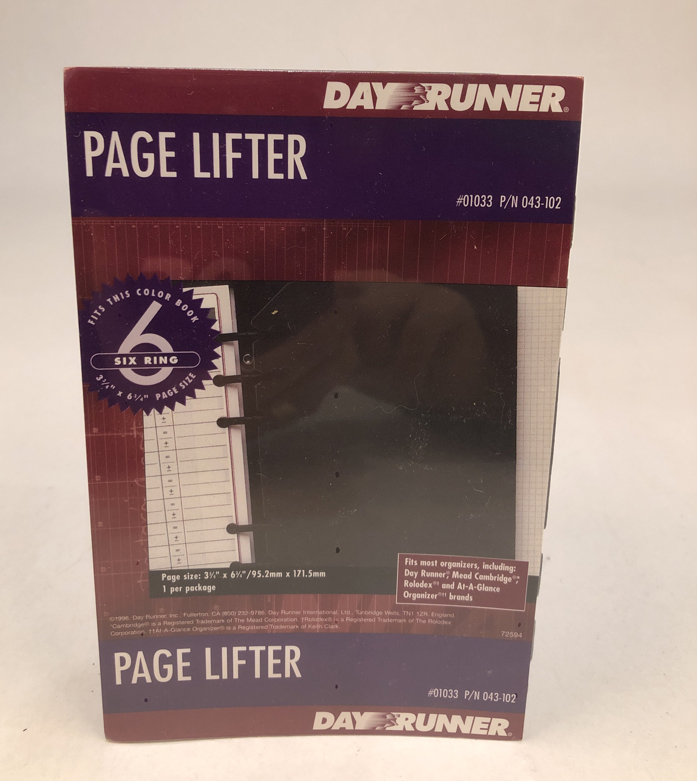 Day Runner Page Lifter 3 1/2″ x 6 1/2 “, 6 Ring 1 Per Pack #01033 – New
