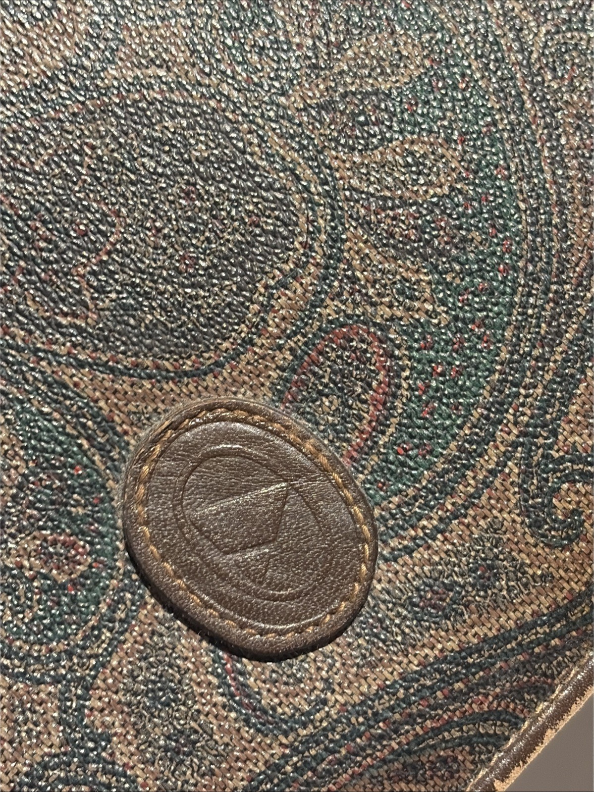Vtg Liz Claiborne Portfolio Organizer Case Paisley Brown Leather Trim Zip -F430