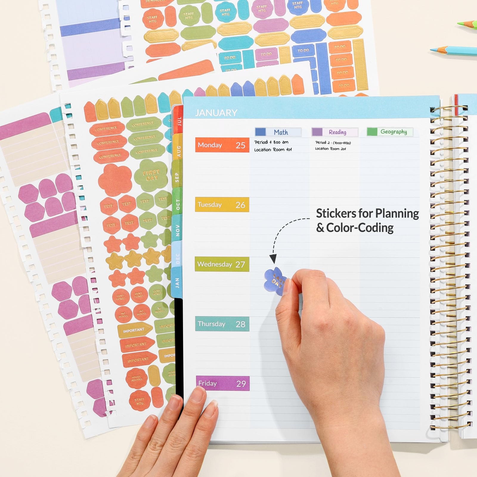 SUNEE Deluxe Teacher Planner 2026-2027, Lesson Book Letter, Black